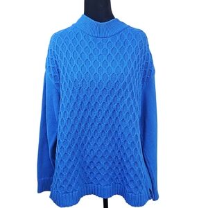Talbots Petite XL Royal Blue Honeycomb Knit Crew Neck Sweater Pullover